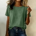 thumbnail image 1 of Gamivast Linen Women's Tops, Tees & Blouses Loose Fit Round Neck Summer Tops Short Sleeve Tunic Tops Side Button Linen Texture Casual Outfits, 1 of 10