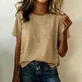 thumbnail image 1 of Gamivast Linen Women's Tops, Tees & Blouses Loose Fit Round Neck Summer Tops Short Sleeve Tunic Tops Side Button Linen Texture Casual Outfits, 1 of 9