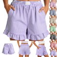 thumbnail image 1 of Gamivast Linen Womens Pajama Pants Elastic Waist Striped Ruffle Hem Pockets Short Pants Summer Beach Lounge Pants Loose Breathable Soft Comfy Sleepwear Daily, 1 of 7