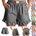 thumbnail image 1 of Gamivast Linen Womens Pajama Pants Elastic Waist Striped Ruffle Hem Pockets Short Pants Summer Beach Lounge Pants Loose Breathable Soft Comfy Sleepwear Daily, 1 of 7