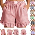 thumbnail image 1 of Gamivast Linen Womens Pajama Pants Elastic Waist Striped Ruffle Hem Pockets Short Pants Summer Beach Lounge Pants Loose Breathable Soft Comfy Sleepwear Daily, 1 of 7