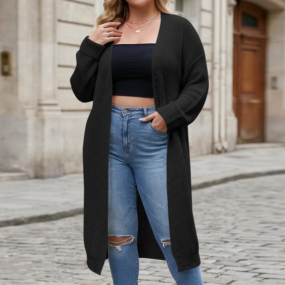 Gamivast Long Cardigan Sweaters for Women Plus Size Open Front Chunky Knit Lightweight Duster Outerwear Casual Fall Winter Tops Loose Fit Ribbed Cuffs Cozy Sweaters