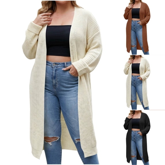 Gamivast Long Cardigan Sweaters for Women Plus Size Open Front Chunky Knit Lightweight Duster Outerwear Casual Fall Winter Tops Loose Fit Ribbed Cuffs Cozy Sweaters