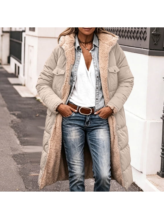 Long Coat for Women Hood Sherpa Lined Parka Jacket with Pockets Winter Warm Zip up Coat Windprsherpa Lined Parkaoof Heavyweight Jackets