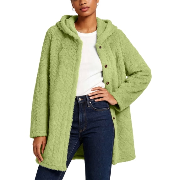 Gamivast Long Hooded Jacket for Women Fleece Plush Sherpa Button Front Coat with Long Sleeves Soft Warm Relaxed Fit Outerwear for Cold Weather Travel Walking and Casual Layering XXXXXL