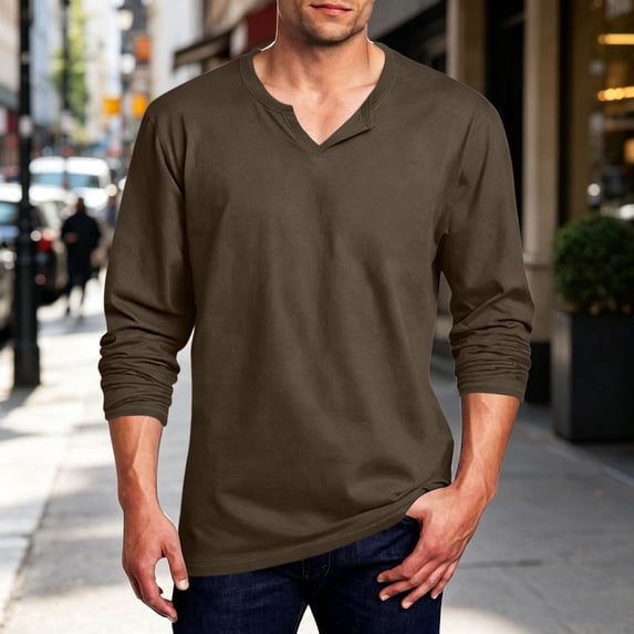 Gamivast Long Sleeve Henley Shirts for Men Casual V Neck Cotton T-Shirts Classic Slim Fit Basic Pullover Tops Lightweight Undershirts for Fall Winter Daily Work Coffee XXXL
