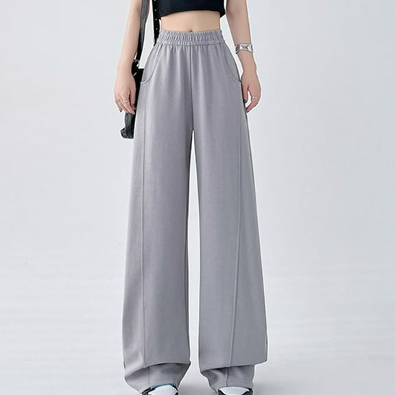 Gamivast Long Sweatpants for Women Tall Baggy Wide Straight Leg Pants with 3 Pockets Fall Trendy Elastic High Waist Pants Casual Workout Pull on Comfortable Joggers Travel Work Outfits