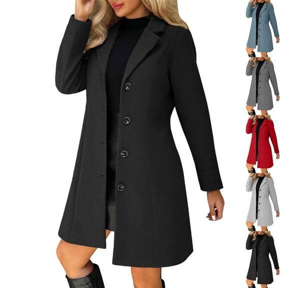 Gamivast Long Trench Coat for Women Winter Fashion Double Breasted Button Wool Fall Coats Oversized Notch Lapel Collar Long Sleeve Elegant Overcoat with Pockets
