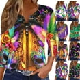 thumbnail image 1 of Gamivast Mardi Gras Shirts for Women Plus Size Mask Graphic 3/4 Sleeve Dressy Tshirt Relaxed Fitted V Neck Button Holiday Party Pullover Carnival Outfits 2026, 1 of 6