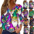thumbnail image 1 of Gamivast Mardi Gras Shirts for Women Plus Size Mask Graphic 3/4 Sleeve Dressy Tshirt Relaxed Fitted V Neck Button Holiday Party Pullover Carnival Outfits 2026, 1 of 6