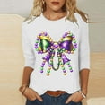 thumbnail image 1 of Gamivast Mardi Gras Shirts for Women Funny Graphic 3/4 Sleeve Crew Neck Pullover Casual Loose Tunic Cute Holiday Blouses Carnival Party Outfits, 1 of 6