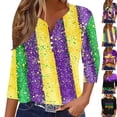 thumbnail image 1 of Gamivast Mardi Gras Shirts for Women Letter Graphic 3/4 Sleeve Carnival Blouses Carnival Party Crew Neck Tunic Tshirt Happy Mardi Gras Day Outfits, 1 of 6