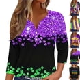 thumbnail image 1 of Gamivast Mardi Gras Shirts for Women Letter Graphic 3/4 Sleeve Carnival Blouses Carnival Party Crew Neck Tunic Tshirt Happy Mardi Gras Day Outfits, 1 of 6