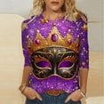 thumbnail image 1 of Gamivast Mardi Gras Shirts for Women Striped Crew Neck 3/4 Sleeve Sweatshirts Loose Drop Shoulder Tunic Tops Casual Trendy Carnival Party Outfits, 1 of 6