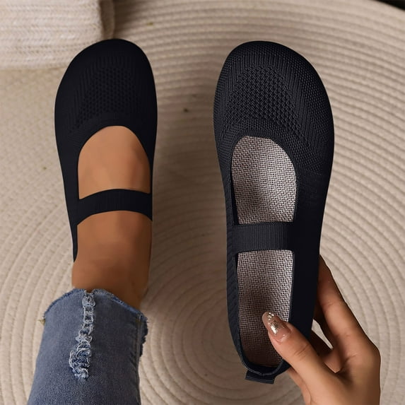 Gamivast Mary-Jane Flats for Women Soft Knit Elastic Strap Breathable Flats Shoes Comfortable Arch Support Shoes Daily Casual Office Outfits 2026