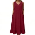 thumbnail image 1 of Gamivast Maxi Dresses for Women Sleeveless V-Neck Solid Color Ruffle Sundress Loose Fit Pockets Beach Dress Flowy Summer Vacation Holiday Party, 1 of 5
