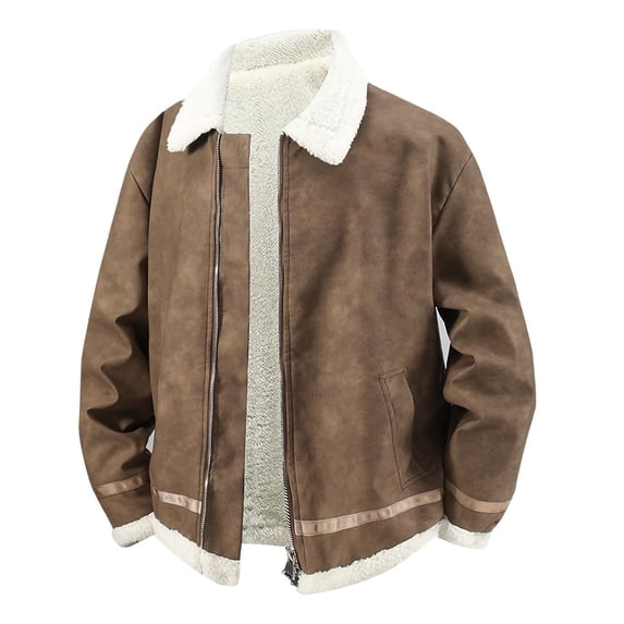 Gamivast Men Faux Leather Jackets Sherpa Lined Winter Warm Coat Vintage Moto Biker Outerwear Zip up Fleece Motorcycle Bomber Jacket Brown XXXL
