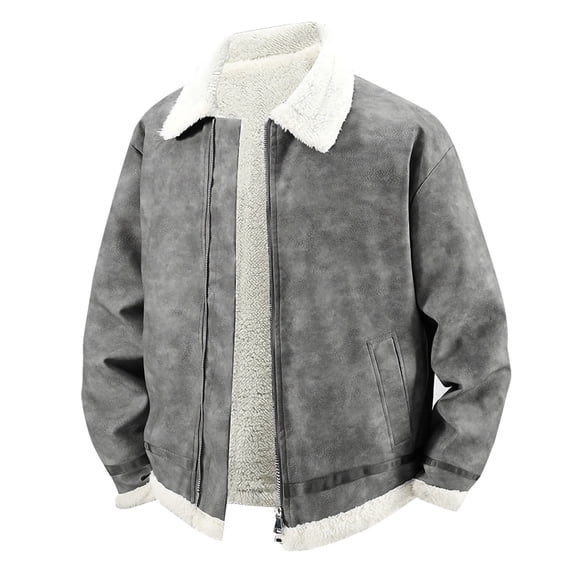 Gamivast Men Faux Leather Jackets Sherpa Lined Winter Warm Coat Vintage Moto Biker Outerwear Zip up Fleece Motorcycle Bomber Jacket Gray XXXL