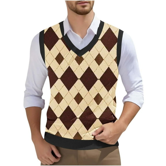 Gamivast Men Sleeveless Sweater Casual Vintage Knit Sweater V Neck Lightweight Vest Slim Fit Casual Business Pullover Khaki XXXXXL Recent