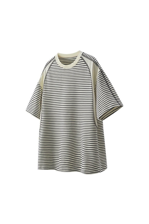 Men Striped Basics Short Sleeve T-Shirt Cotton Casual Loose Versatile Tee, Slim Fit Streetwear Short Sleeve Beige XL Clothes Placed Recently by Me Delivery Status