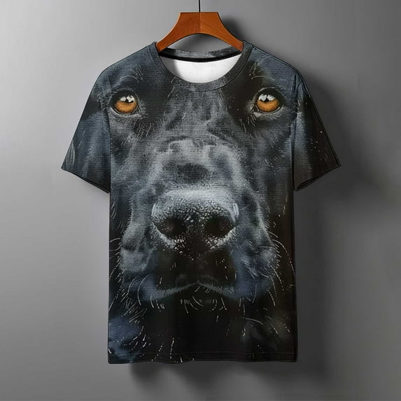 Gamivast Men T Shirts 3D Dog Print Graphic Tshirt Cool Design Crew Neck Tee Casual Short Sleeve T-Shirt Black S Mens Previous History