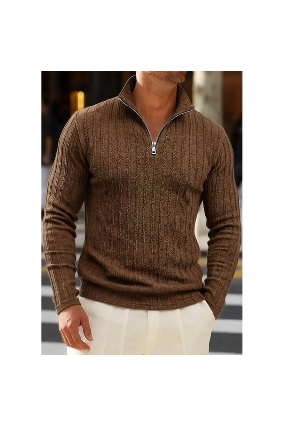 Men's 1/4 Zip Sweaters Long Sleeve Slim Fit Pullover Knitted Mock Neck Tops Lightweight Warm Jumper Business Casual Work Fall Winter Fashion