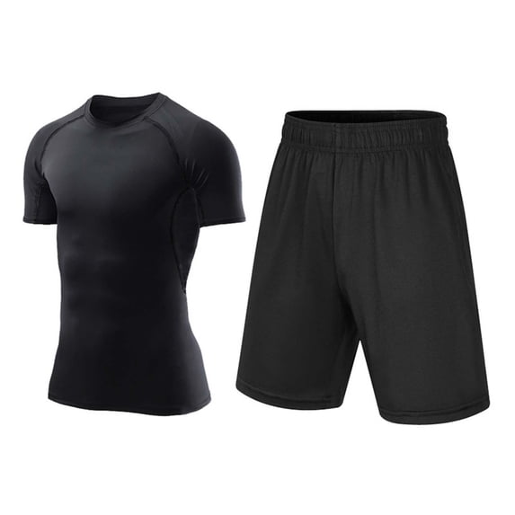 Gamivast Men's 2 Piece Athletic Set Muscle Fit Short Sleeve Compression Top and Elastic Waist Training Shorts Quick Dry Moisture Wicking Gym Workout Set