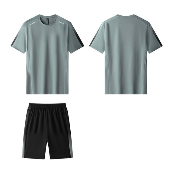 Gamivast Men's 2 Piece Athletic Set Short Sleeve Crew Neck T-Shirt and Shorts Quick Dry Running Outfit with Contrast Trim for Gym Workout Summer Sport Suit