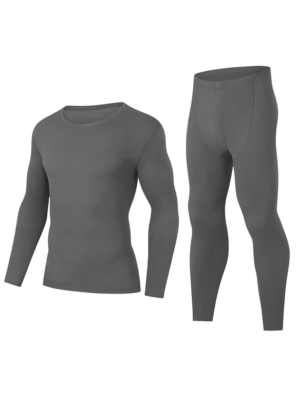 Men's 2 Piece Compression Set Thermal Long Sleeve Top and Tights Moisture Wicking Base Layer for Winter Gym Running Workout Sport Outfit