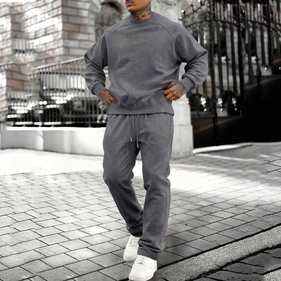 Gamivast Men's 2 Piece Fleece Sweatsuit Solid Raglan Long Sleeve Crewneck Pullover and Drawstring Joggers Set Soft Warm Tracksuit for Casual Gym Daily Wear