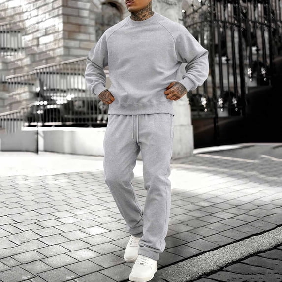 Gamivast Men's 2 Piece Fleece Sweatsuit Solid Raglan Long Sleeve Crewneck Pullover and Drawstring Joggers Set Soft Warm Tracksuit for Casual Gym Daily Wear