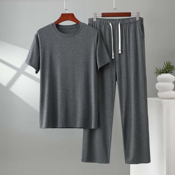 Gamivast Men's 2 Piece Sleepwear Set Soft Crew Neck Tee and Straight Leg Pants Loose Fit Loungewear Breathable Pajamas Lightweight Nightwear Home Suit