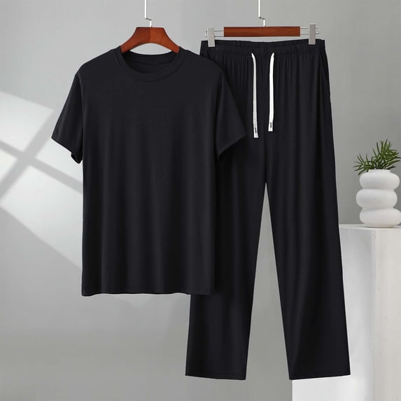 Gamivast Men's 2 Piece Sleepwear Set Soft Crew Neck Tee and Straight Leg Pants Loose Fit Loungewear Breathable Pajamas Lightweight Nightwear Home Suit
