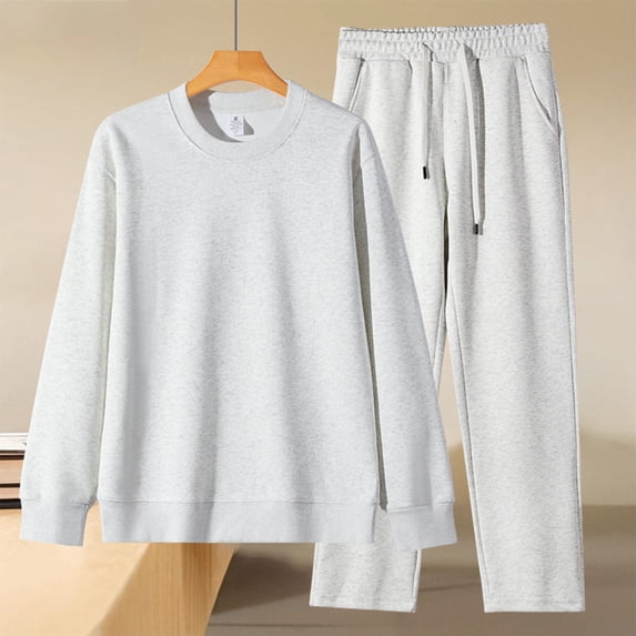 Gamivast Men's 2 Piece Sweatsuit Set Solid Crewneck Sweatshirt and Drawstring Joggers Soft Fleece Tracksuit for Casual Daily Lounge Athletic Wear