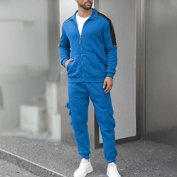 Gamivast Men's 2 Piece Sweatsuit Textured Zip up Hoodie and Cargo Pants Set Contrast Patch Outfit for Outdoor Work Hiking Casual Daily Sport Clothing