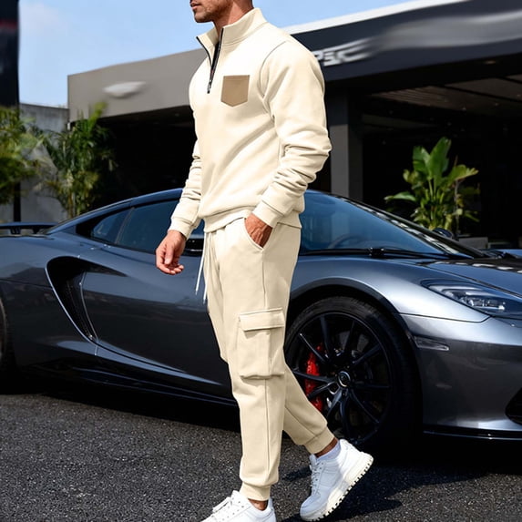 Gamivast Men's 2 Piece Tracksuit Quarter Zip Pullover and Cargo Pants Contrast Chest Pocket Set for Outdoor Work Hiking Casual Daily Sporty Outfit