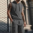 thumbnail image 1 of Gamivast Men's 2 Piece Workout Set Sleeveless Hooded Tank Top and Cargo Shorts Breathable Athletic Outfit for Gym Training Bodybuilding Summer Fitness, 1 of 6
