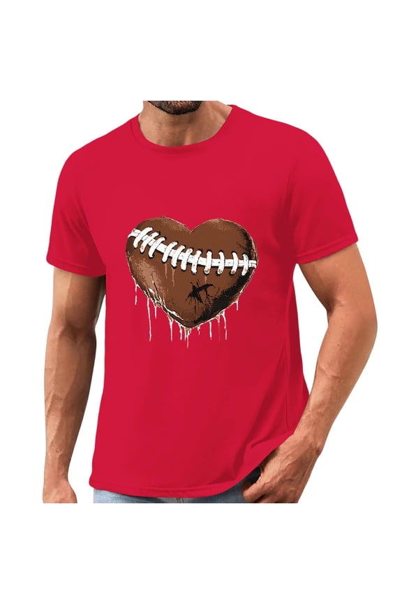 Men's Athletic Shirts Heart Football Stitching Crew Neck Short Sleeve Workout Shirts Gym Shirts Moisture Wicking Performance Fabric Activewear