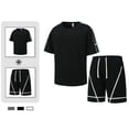 thumbnail image 1 of Gamivast Men's Athletic Short Set Geometric Line Print T-Shirt and Shorts Breathable Quick Dry Outfit for Summer Gym Workout Running Sportswear Suits, 1 of 7
