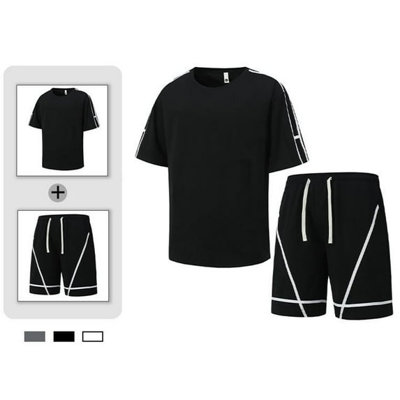 Gamivast Men's Athletic Short Set Geometric Line Print T-Shirt and Shorts Breathable Quick Dry Outfit for Summer Gym Workout Running Sportswear Suits