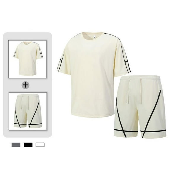 Gamivast Men's Athletic Short Set Geometric Line Print T-Shirt and Shorts Breathable Quick Dry Outfit for Summer Gym Workout Running Sportswear Suits
