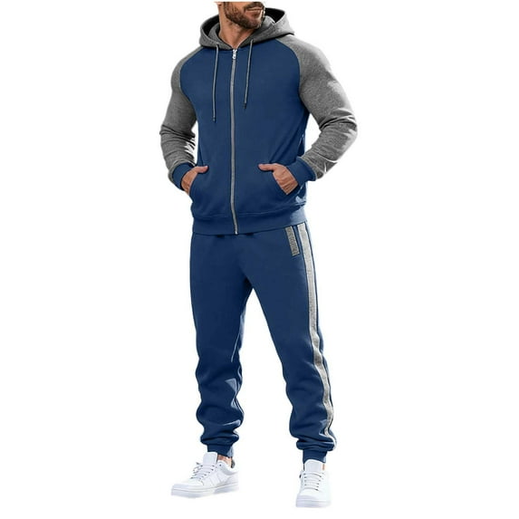 Gamivast Men's Athletic Tracksuit Full Zip Hooded Jacket and Sweatpants Contrast Raglan Sleeve Set for Gym Running Workout Training Sportswear Outfit