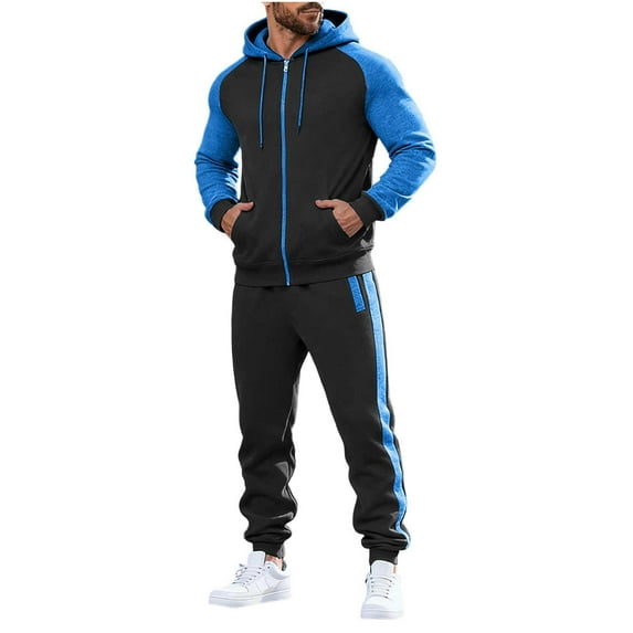 Gamivast Men's Athletic Tracksuit Full Zip Hooded Jacket and Sweatpants Contrast Raglan Sleeve Set for Gym Running Workout Training Sportswear Outfit