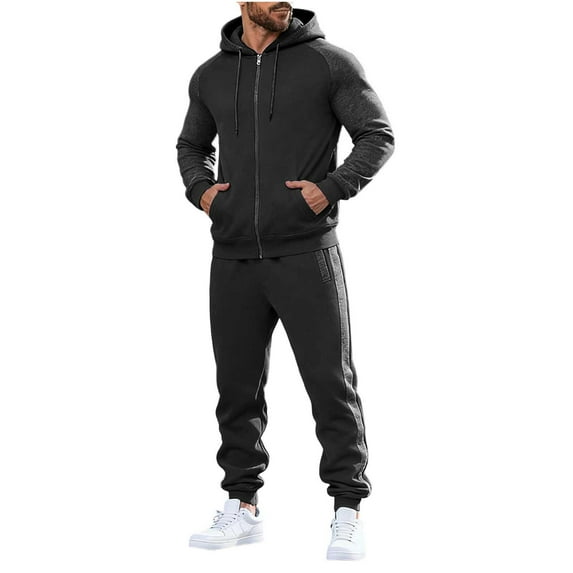 Gamivast Men's Athletic Tracksuit Full Zip Hooded Jacket and Sweatpants Contrast Raglan Sleeve Set for Gym Running Workout Training Sportswear Outfit