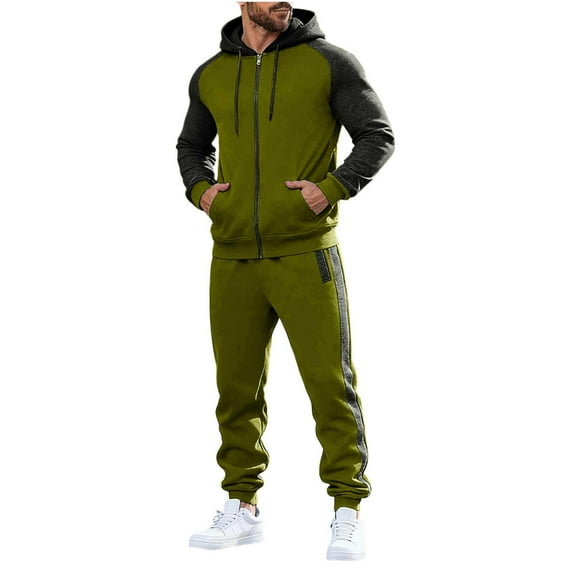 Gamivast Men's Athletic Tracksuit Full Zip Hooded Jacket and Sweatpants Contrast Raglan Sleeve Set for Gym Running Workout Training Sportswear Outfit