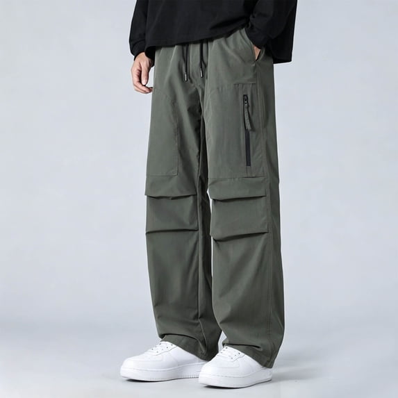 Gamivast Men's Baggy Techwear Cargo Pants Casual Lightweight Parachute Trousers with Flap Pockets Drawstring Elastic Waist Loose Fit Y2K Streetwear Army Green XL