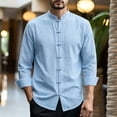 thumbnail image 1 of Gamivast Men's Band Collar Shirts Long Sleeve Button Down Casual Beach Tops Cotton Linen Henley T-Shirts Loose Fit Pullover Blouses for Summer Fall Everyday Wear, 1 of 9