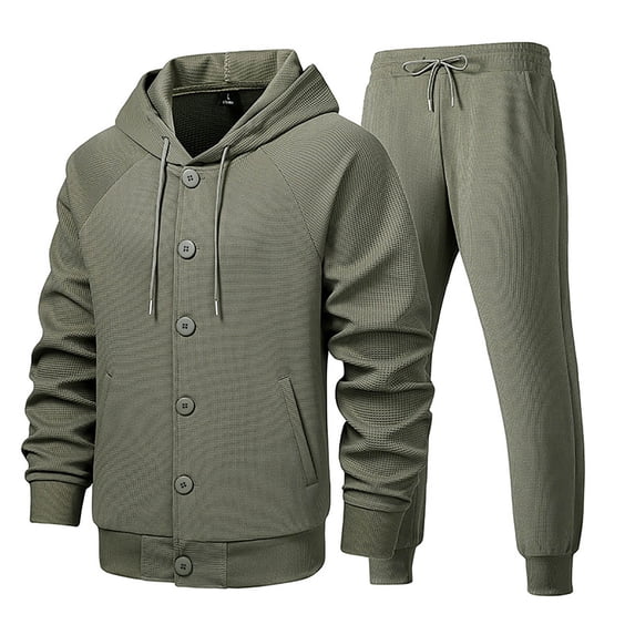Gamivast Men's Button Down Hoodie Set Long Sleeve Hooded Jacket and Pants Casual 2 Piece Outfit for Daily Wear Streetwear Outdoor Sport Lounge Suit