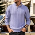 thumbnail image 1 of Gamivast Men's Button Neck Pullover Sweater Soft Cable Knit Long Sleeve Mock Neck Top with Elbow Patches Ribbed Cuffs Regular Fit for Casual Work Travel Fall and Winter Purple XL, 1 of 5