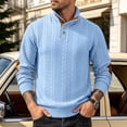 thumbnail image 1 of Gamivast Men's Button Neck Pullover Sweater Soft Cable Knit Long Sleeve Mock Neck Top with Elbow Patches Ribbed Cuffs Regular Fit for Casual Work Travel Fall and Winter Sky Blue M, 1 of 4